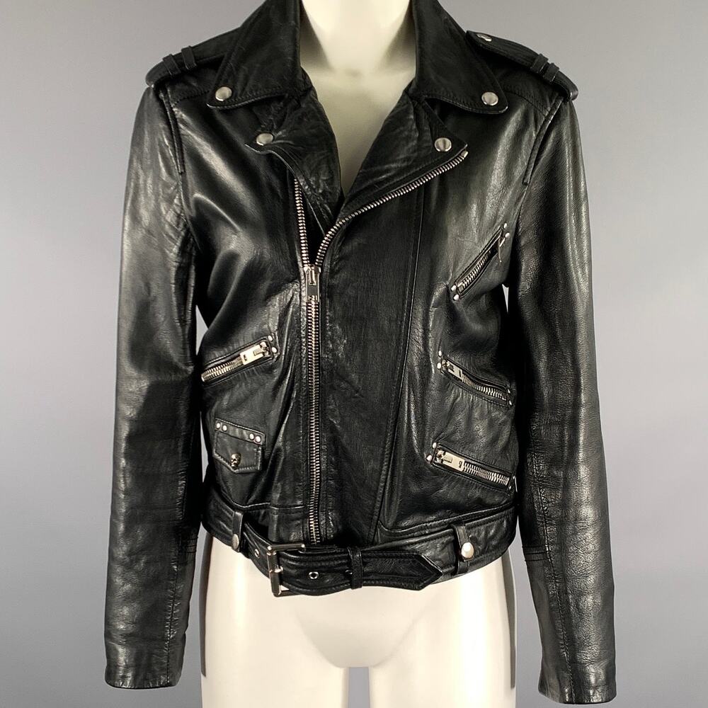THE KOOPLES Size M Black Leather Lambskin Biker Jacket
